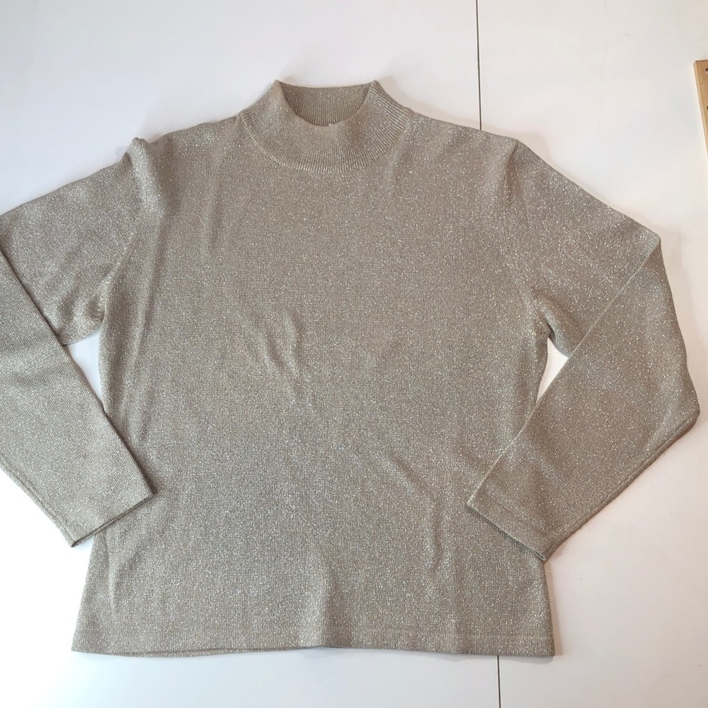 Yarnworks Women's Mockneck Sweater in Shimmering champagne Gold Petite Medium